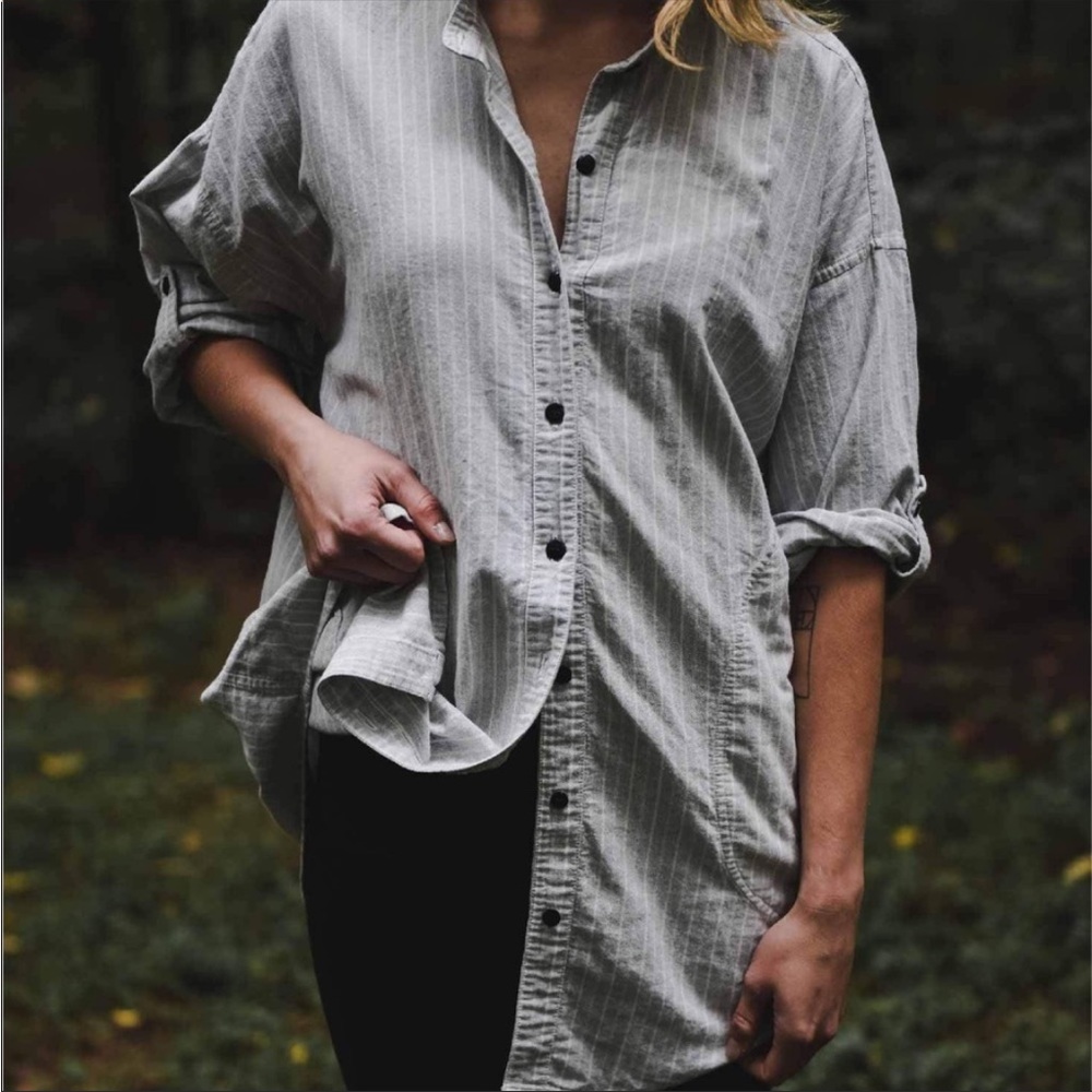 Line + Tow Chambray Striped Button Down Utility Shirt M